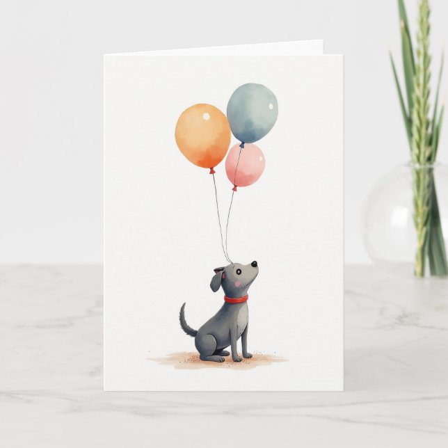 Grey Dog Balloons Birthday Card (Front)