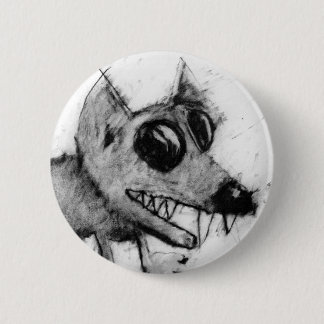 grey dog head button. 6 cm round badge