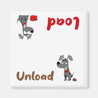 Grey dog, load and unload dishwasher magnet