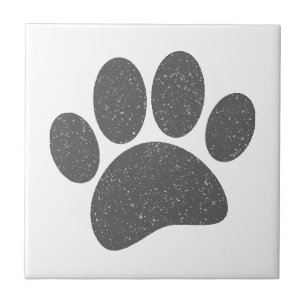 Grey Dog Paw Print Cartoon Old Paper Print Ceramic Tile