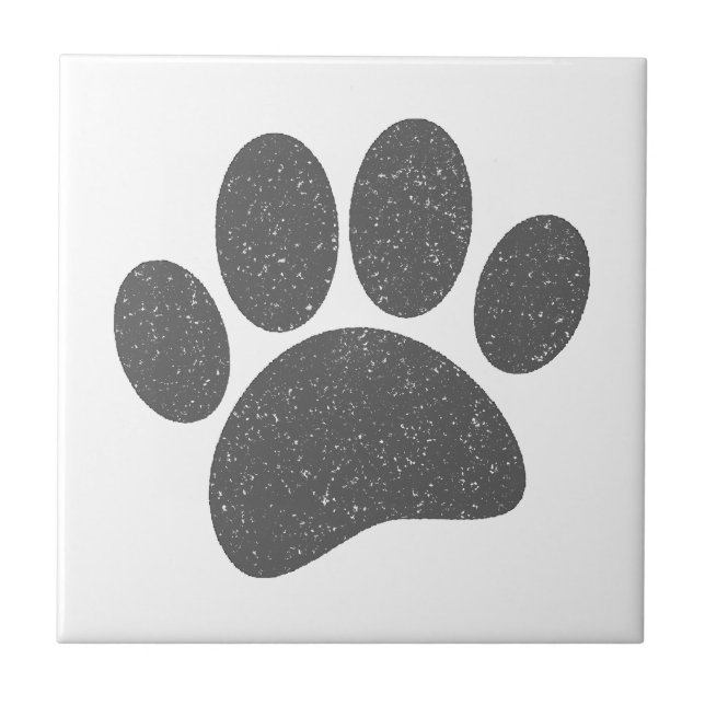 Grey Dog Paw Print Cartoon Old Paper Print Ceramic Tile (Front)