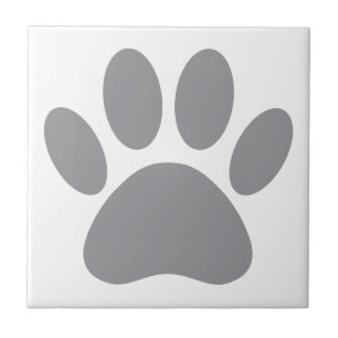 Grey Dog Pawprint Square Ceramic Tile