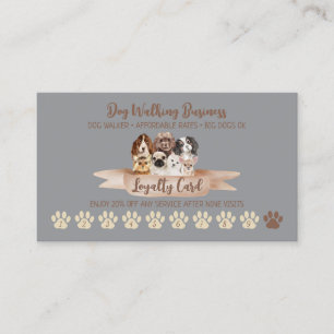Grey Dog Walker Loyalty Discount Paw Business Card