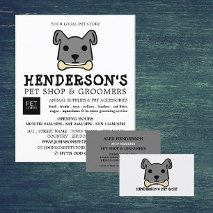 Grey Dog with Bone, Pet Store & Groomers Business Card