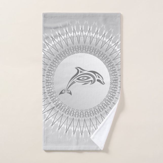 Grey Dolphin Mandala Hand Towel (Hand Towel)