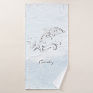 Grey Dolphin Personalised Bath Towel Set
