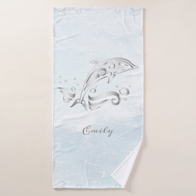 Grey Dolphin Personalised Bath Towel Set (Bath Towel)