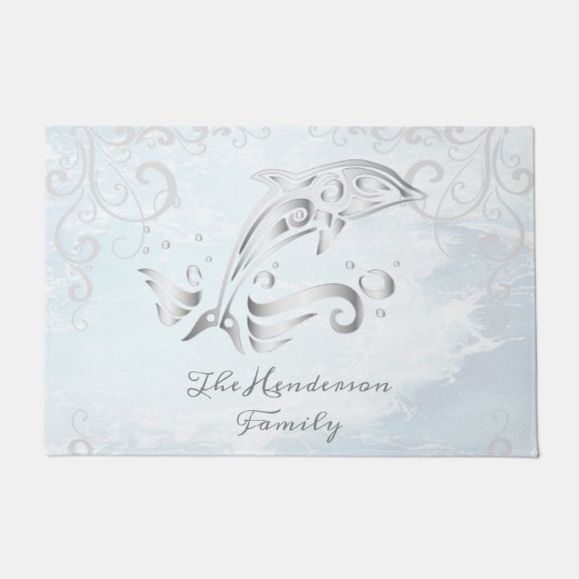 Grey Dolphin Personalised Doormat (Front)