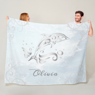 Grey Dolphin Personalised Fleece Blanket