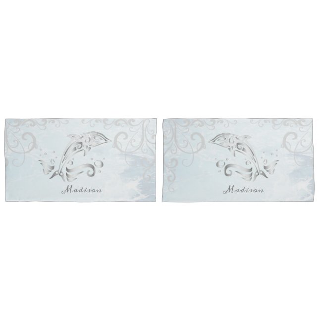 Grey Dolphin Personalised Pillow Case (Front-Set)