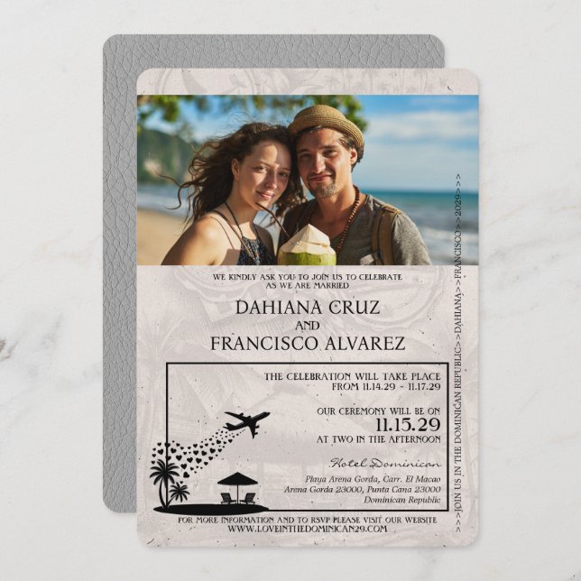 Grey Dominican Republic Passport Wedding Invitation (Front/Back)