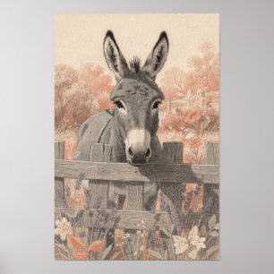 Grey Donkey at Lavender Garden Fence Poster