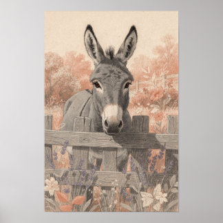 Grey Donkey at Lavender Garden Fence Poster