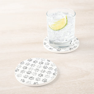Grey doodle paw prints coaster