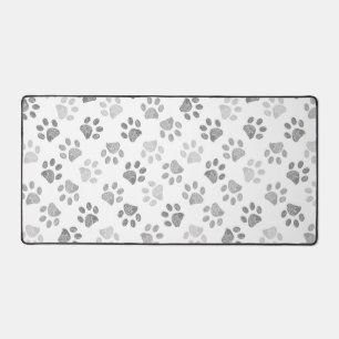 Grey doodle paw prints desk mat