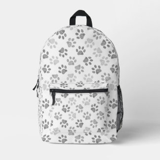 Grey doodle paw prints printed backpack