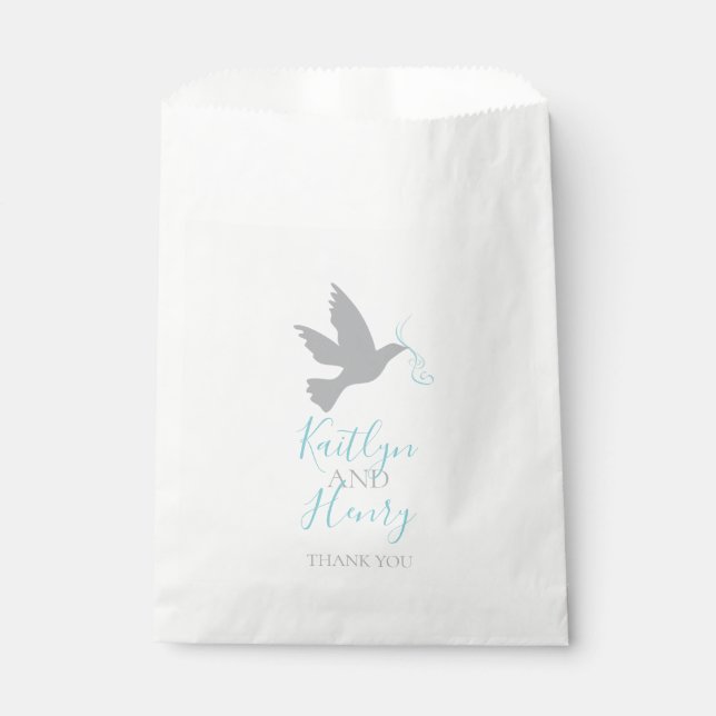 Grey dove and blue ribbon thank you favour bag (Front)