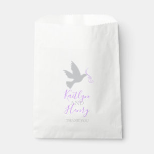 Grey dove and purple ribbon thank you favour bag