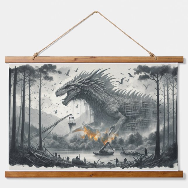 Grey Dragon Art Weave Hanging Tapestry (Front)