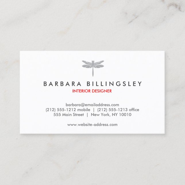 Grey Dragonfly Logo Designer Business Card (Front)