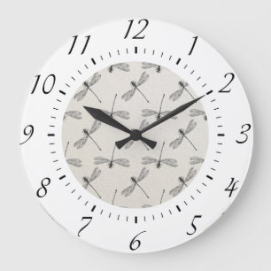 Grey Dragonfly Pattern Large Clock