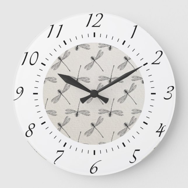 Grey Dragonfly Pattern Large Clock (Front)