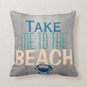 Grey Driftwood Beach Blue Crab Cushion