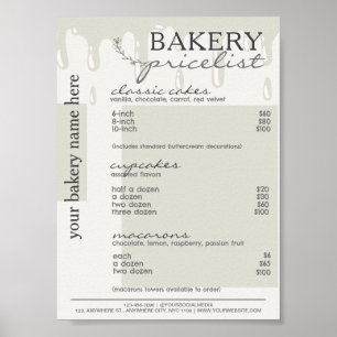 Grey Drip Menu Bakery Price List Poster