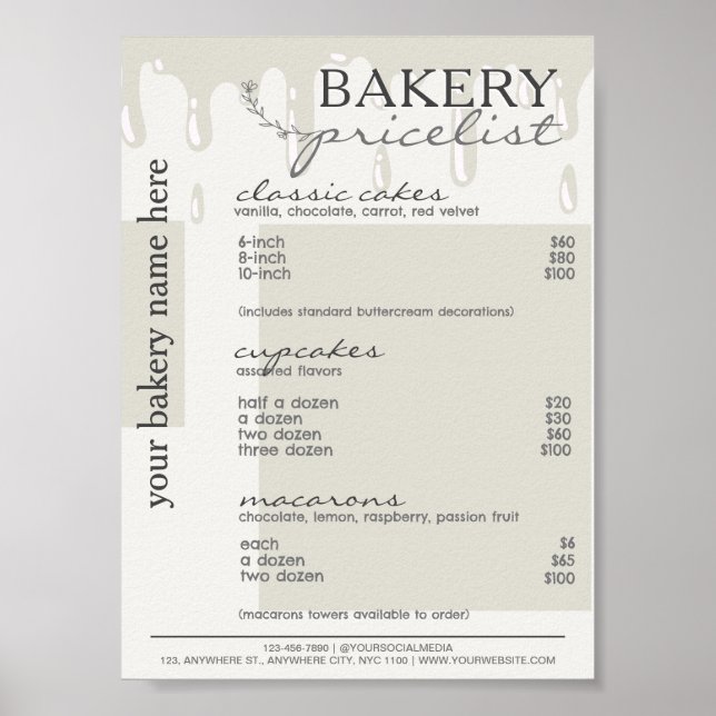 Grey Drip Menu Bakery Price List  Poster (Front)