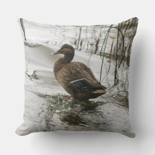 Grey duck on dark the lake cushion