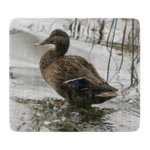Grey duck on dark the lake cutting board