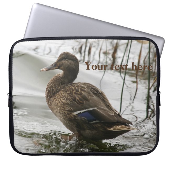 Grey duck on dark the lake laptop sleeve (Front)