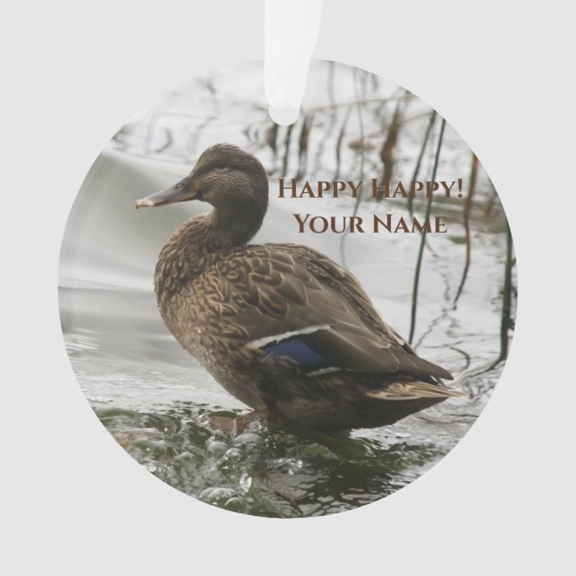 Grey duck on dark the lake ornament (Front)