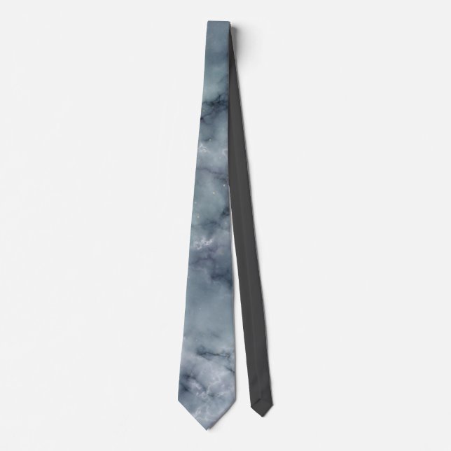 Grey Dusty Blue Marble Stone Texture Neck Tie (Front)