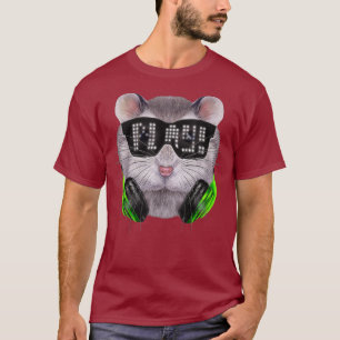 Grey Dwarf Hamster as DJ wearing Sunglass and T-Shirt