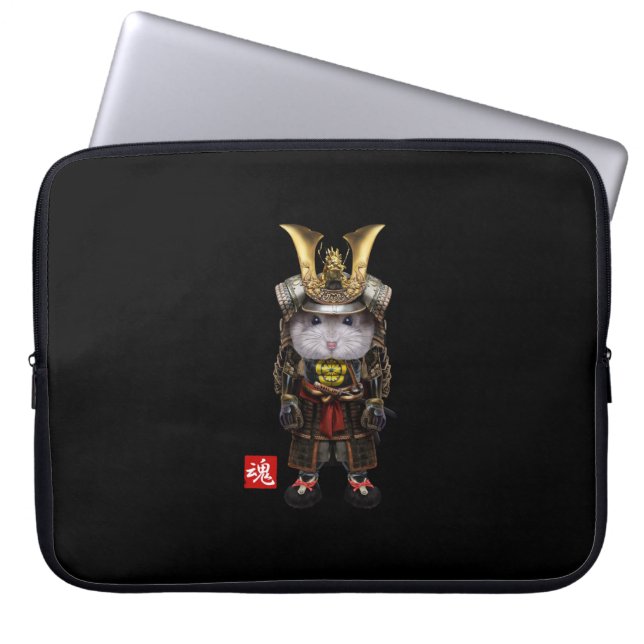 Grey Dwarf Hamster in Full Japanese Samurai Laptop Sleeve (Front)