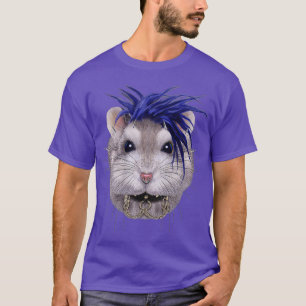Grey Dwarf Hamster in Punk Rock Style T-Shirt
