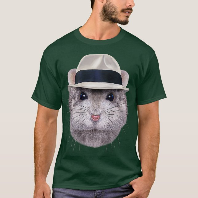 Grey Dwarf Hamster wearing Fedora Hat T-Shirt (Front)