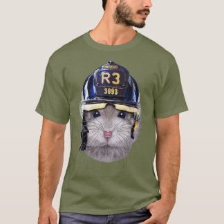Grey Dwarf Hamster wearing Firefighter Helmet T-Shirt