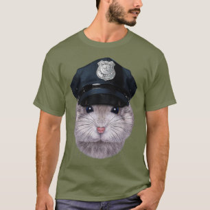 Grey Dwarf Hamster wearing Police Officer Hat T-Shirt