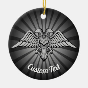 Grey Eagle with two Heads Ceramic Ornament