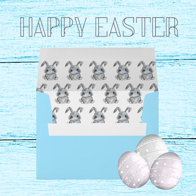 Grey Easter Bunnies Preschool Boys Blue Card Envelope (Creator Uploaded)