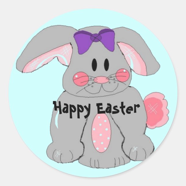 Grey Easter Bunny Classic Round Sticker (Front)