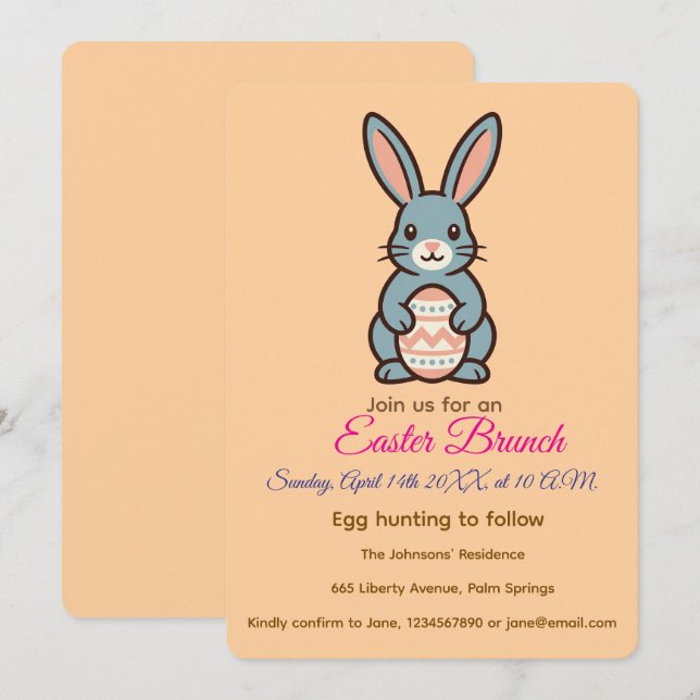 Grey Easter Bunny Image  Invitation (Front/Back)