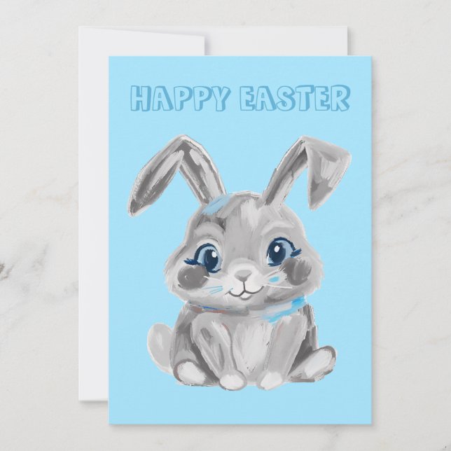 Grey Easter Bunny Preschool Teacher Blue Easter Holiday Card (Front)