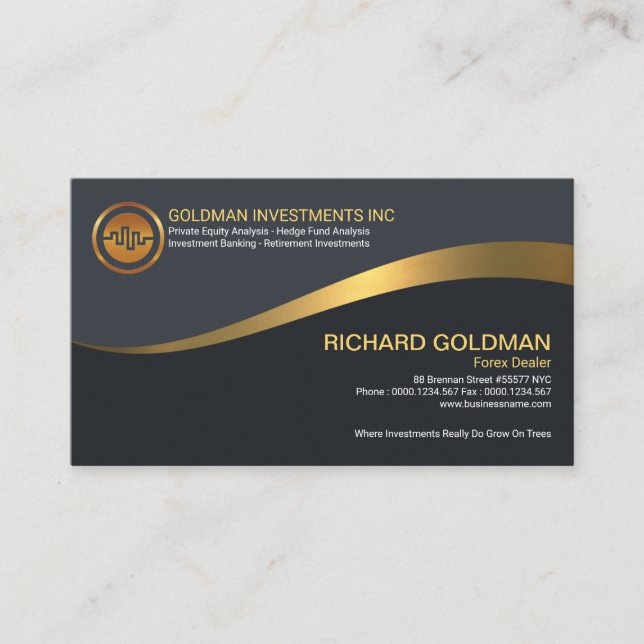 Grey Elegance Simple Gold Wave Forex Trader Business Card (Front)