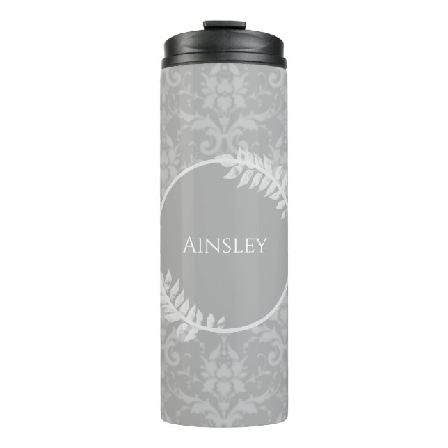 Grey Elegant Damask Personalised Thermal Tumbler (Front)