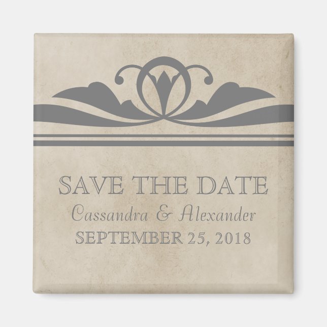 Grey Elegant Deco Save the Date Magnet (Front)