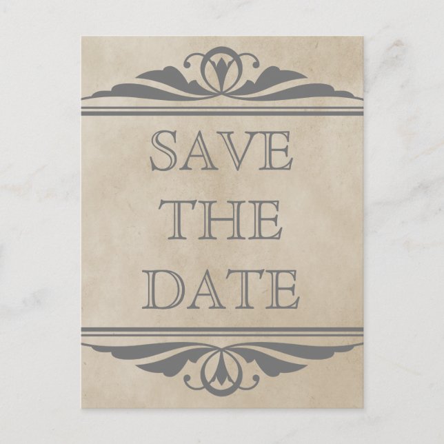 Grey Elegant Deco Save the Date Postcard (Front)