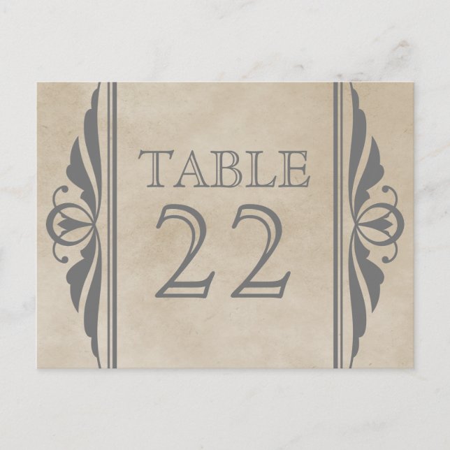 Grey Elegant Deco Table Number Postcard (Front)
